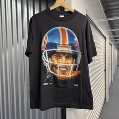 90’s NFL John Elway Denver Broncos Black T shirt Retro tee Vtg HN6746