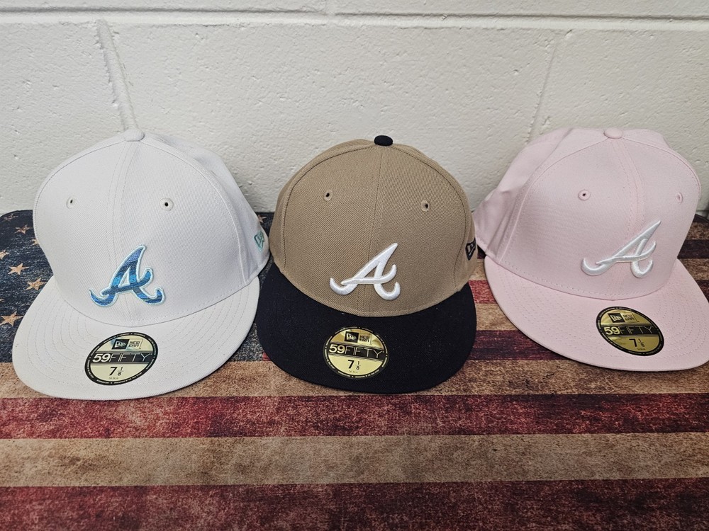 Lot Of 3 New Era 59Fifty Atlanta Braves Fitted Hat 7 1/8