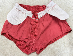Vintage 40s 50s Red Satin MacGregor GoldSmith Boxing Shorts Chrome Buckle Button