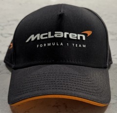 McLaren Formula 1 Team Snapback Hat Black Orange Chrome Logo Adjustable Cotton