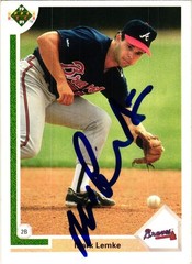 MARK LEMKE #419 Signed 1991 Upper Deck MLB Baseball Card BRAVES AUTO