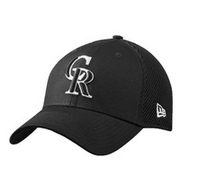 Colorado Rockies L/XL New Era MLB Black White Neo Stretch Fit Flex Cap Hat New