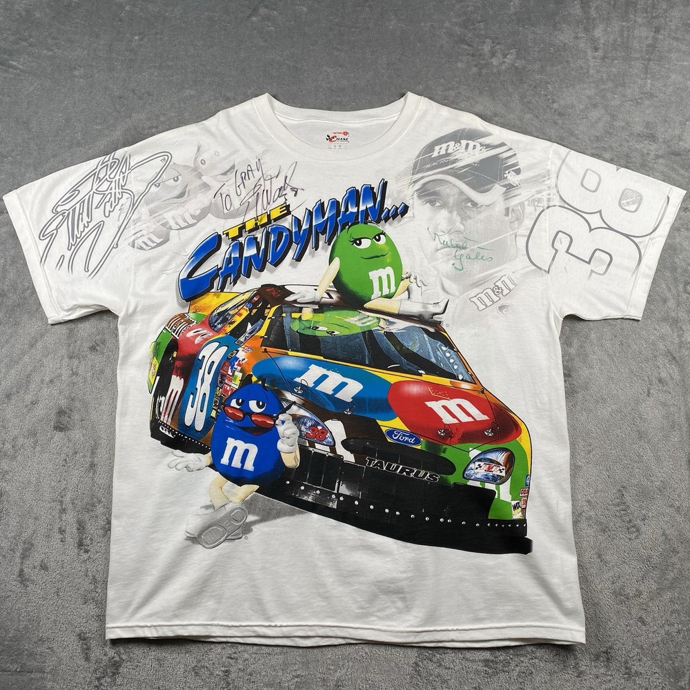 Vintage Chase Elliott Sadler Shirt Mens L Candyman M&M All Over Print Nascar AOP