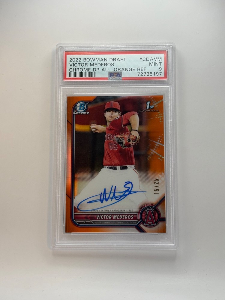 2022 Bowman Chrome 1st Victor Mederos Orange Refractor Auto /25 Angels PSA 9