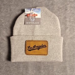 Los Angeles Dodgers Leather Rectangle Patch Gray Beanie Cap MLB