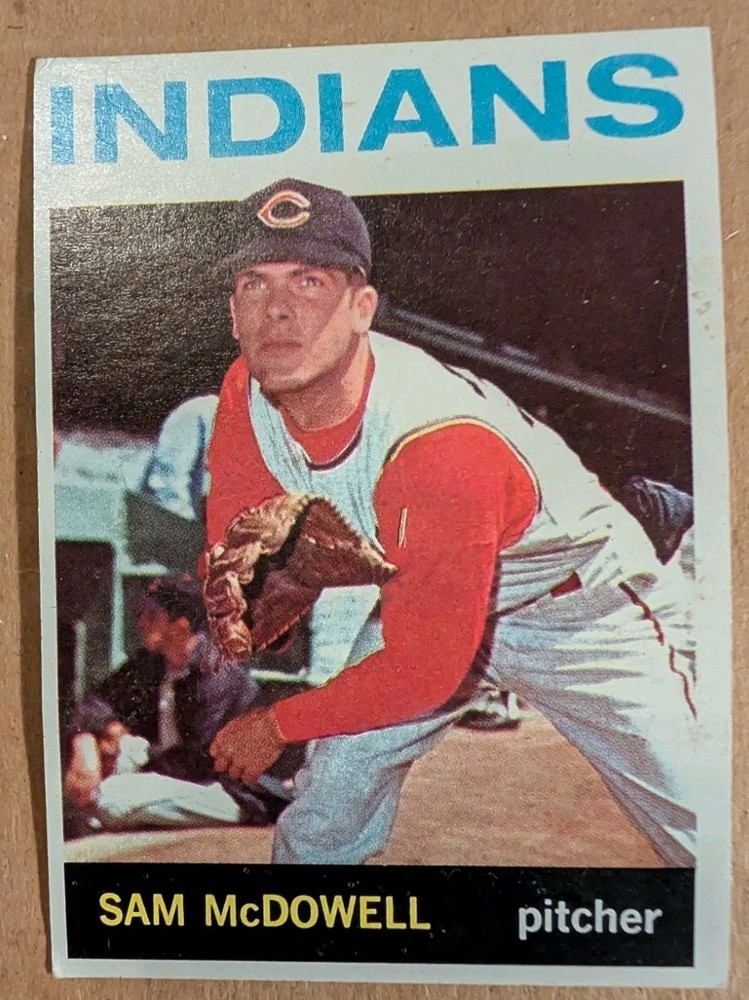 1965 Topps Baseball #76 Sam McDowell. Wax stain front.