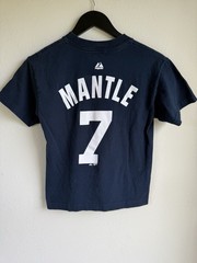 VTG Majestic Youth Small Blue NY Yankees T-Shirt Mickey Mantle #7
