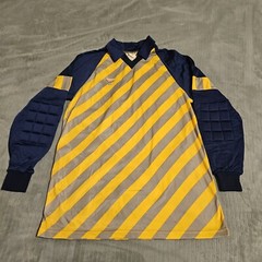 VTG Made In BELGIUM FOOTBALL SHIRT SOCCER PADDED ELBOWS Yellow And Blue Sz XL UK