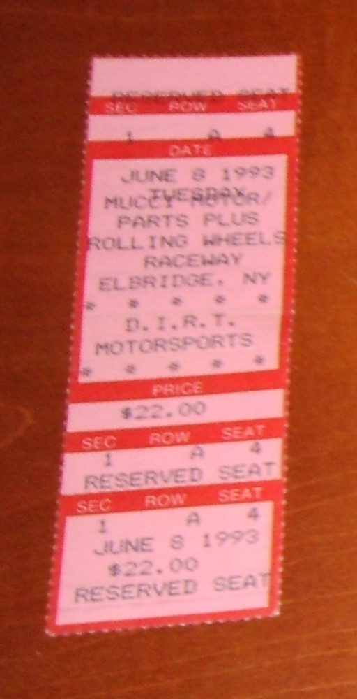 1993 Rolling Wheels Raceway Mucci Motor Parts Plus June 8th Ticket Stub