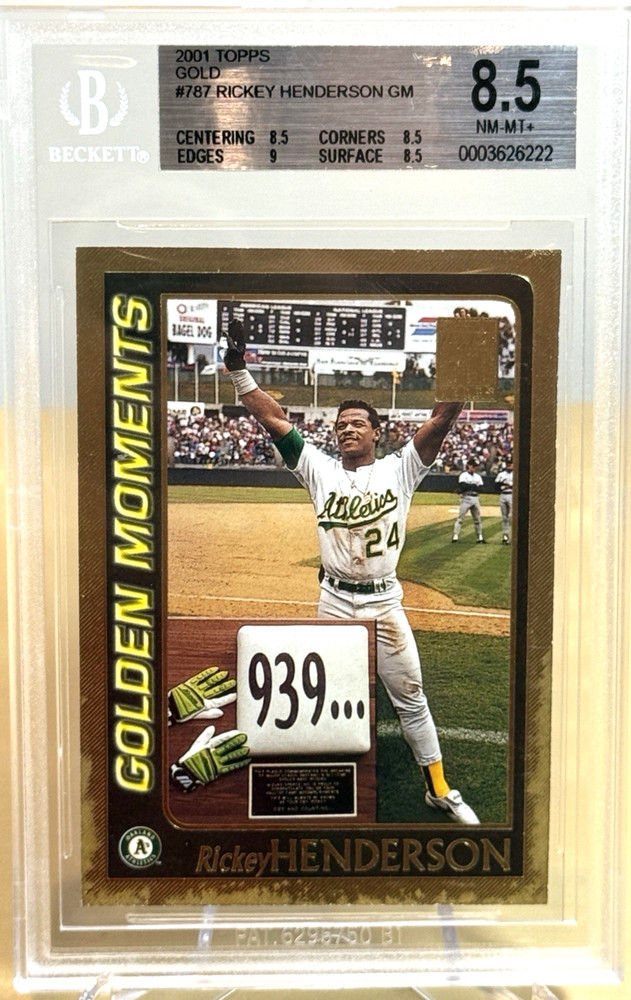 RICKEY HENDERSON * GOLD /2001 * BGS 8.5 * 2001 TOPPS GOLDEN MOMENTS CARD #787