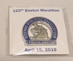 Official 2019 Boston Marathon pin from The 123rd running.