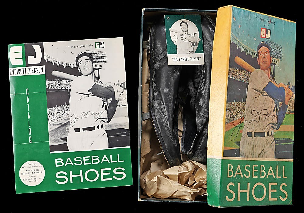 1950s Joe DiMaggio Baseball Shoes in Original Box w/Rare Salesman’s Brochure