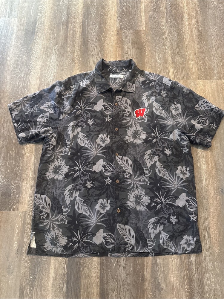 Tommy Bahama Wisconsin Badgers Mens XL Button Down Shirt Floral 100% Silk