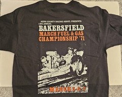 1971 Bakersfield Fuel & Gas Championship. 100% Cotton Black Shirt. Drag NHRA