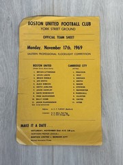 Boston United V Cambridge City Eastern Professional Floodlight 17/11/1969 S/S
