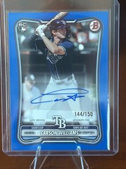 2026 Bowman Carson Williams RC Blue Parallel Auto /150 #PRV-CW Tampa Bay Rays