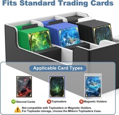 Black Leather Trading Card Storage Box, 1800+ Capacity with Dividers