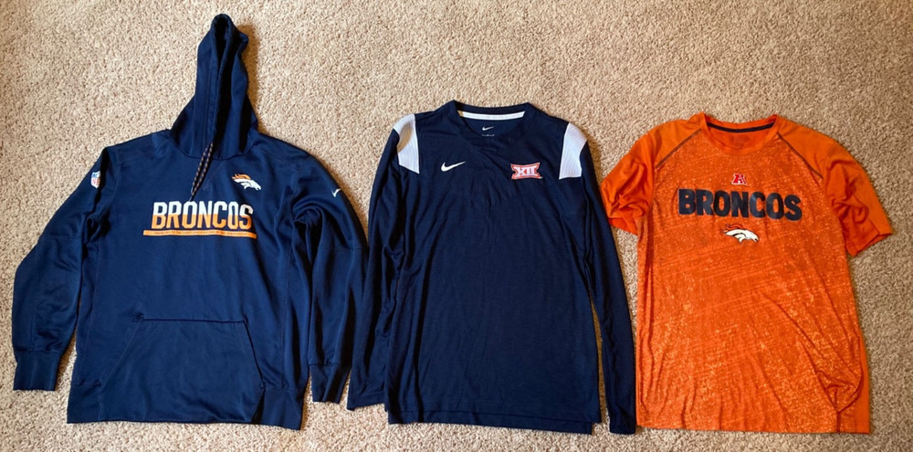 Denver Broncos Nike NFL Therma Fit OnField Hoodie Sweatshirt & 2 Other Shirts LG