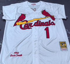 VINTAGE Ozzie Smith #1 Cardinals Throwback White Sewn Stitched Jersey.
