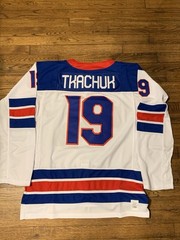 Men’s Matthew Tkachuk #19 Team USA Winter Olympic Hockey Jersey Blue And White