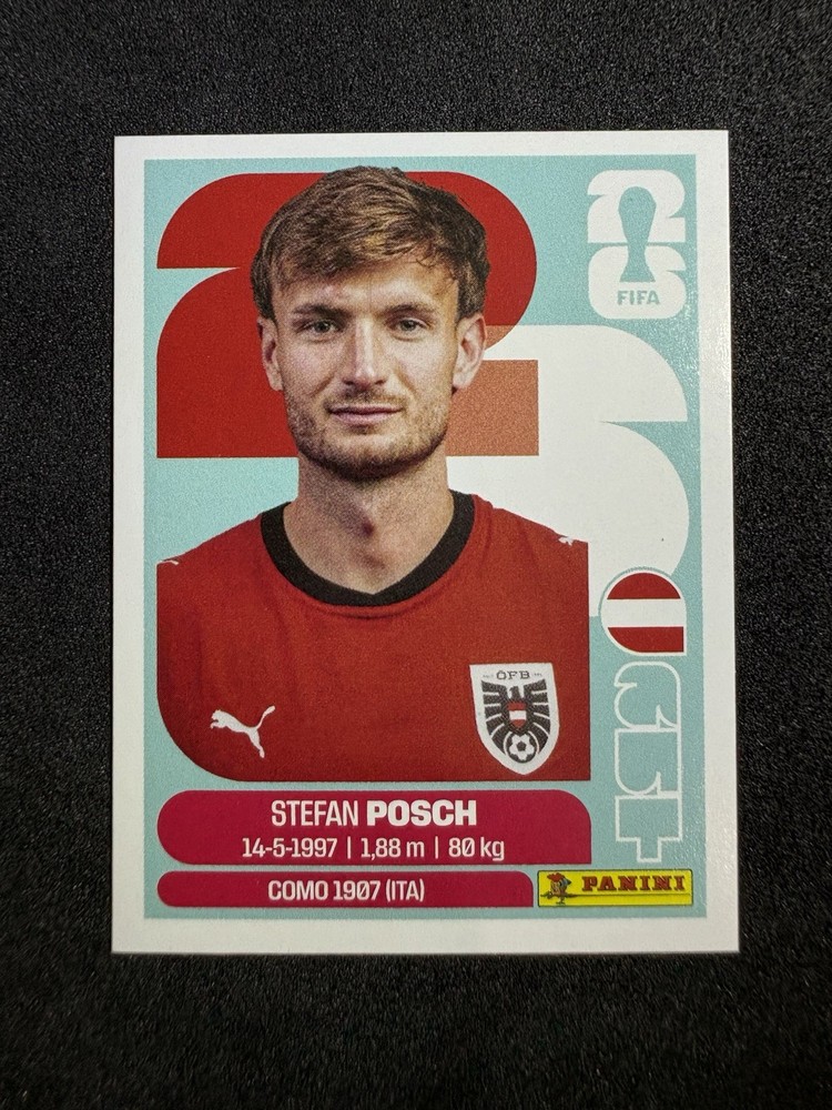 2026 Panini FIFA World Cup Sticker #AUT7 Stefan Posch Austria Como 1907 Soccer
