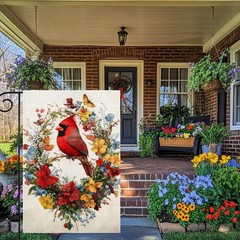 Red Bird Butterfly Flowers Garden Flag 12 inches x 18 inches, Multicolor