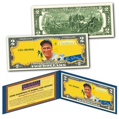 LOU GEHRIG 1934 Goudey #37 NY Yankees iconic Card Art on Genuine $2 U.S. Bill