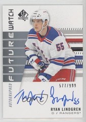 2019 SP Authentic Future Watch Rookies 577/999 Ryan Lindgren Rookie Auto RC 05cr