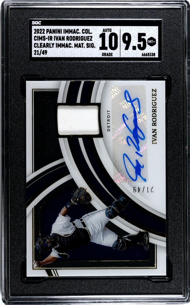 2022 Panini Immaculate Ivan Rodriguez Clearly SGC 9.5 w/10 Auto Jersey /49