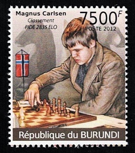 MAGNUS CARLSEN – 2012 RARE ROOKIE Postage Stamp of BURUNDI- NORWAY GRANDMASTER