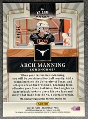 ARCH MANNING 2023 Panini Select Youth Explosion Burnt Orange Auto /49 TX QB