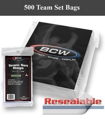 500 Team Set Poly Bags Resealable Card Sleeve Holder Archival Adhesive Strip BCW