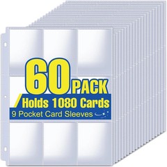 1080 Pockets Card Sleeves Binder Sheets, 9 Pocket 60 Pack, Clear
