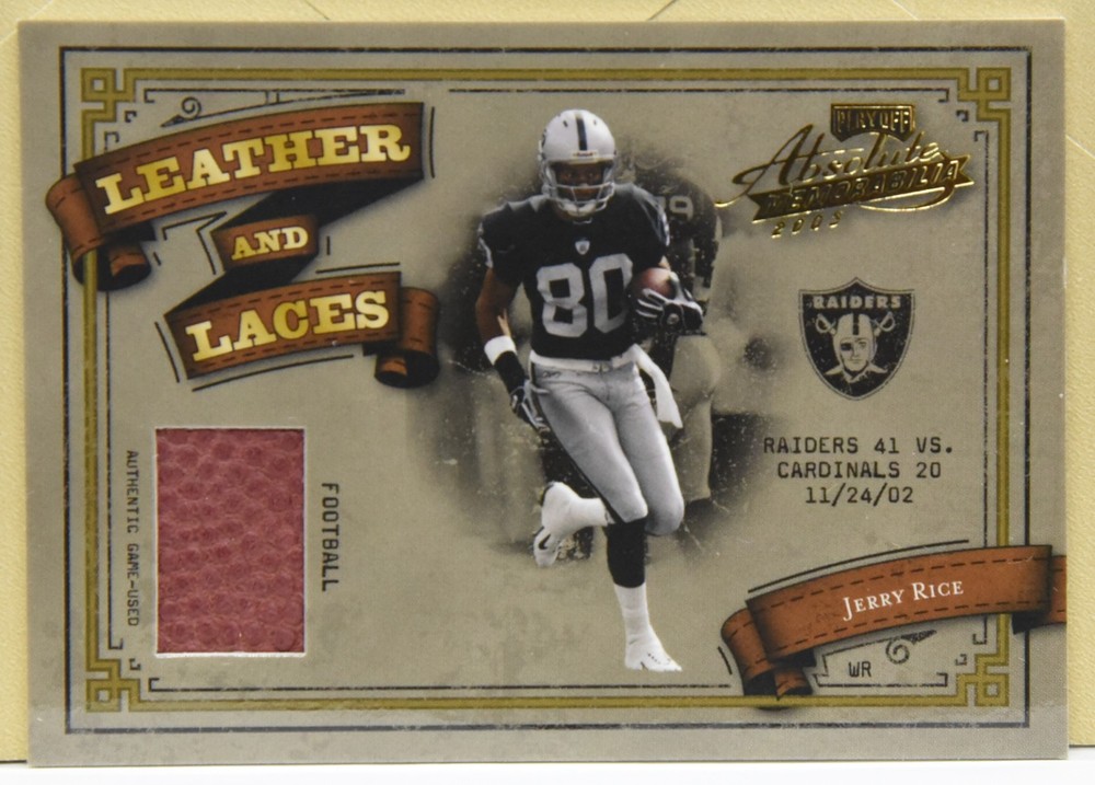 2003 Playoff Absolute Leather & Laces #LL-26 (#016/250) J. Rice Football Swatch