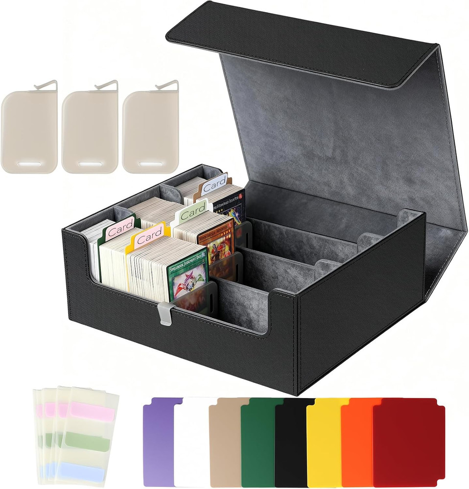 Card Storage Box for 1800+ Trading Cards, Deck Organizer Case with 24 Dividers,