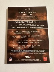 2011 Topps Inception Rookie Auto Letter 1/1 Mark Ingram #AL-MI. Mint/Near Mint
