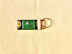 Handmade Mini KEY CHAIN decorated with Notre Dame Ribbon, Luggage ID Zipper Pull