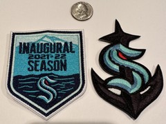 (2)- SEATTLE KRAKEN EMBROIDERED IRON ON PATCHES NHL 4”x 3.5” & 3.5”x 3”