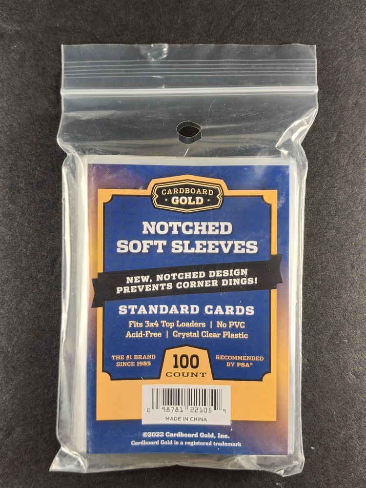 1 Pack (100) Cardboard Gold Notched Soft Penny Sleeves Regular Card Easy Glide