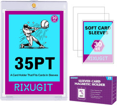 20 Pack 35Pt Sleeved Card Magnetic Holders with 30 Soft Sleeves | Sleeved Cards