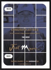 2001 Just Minors Tim Drew Auto Akron Aeros #BA-68 Card Signed