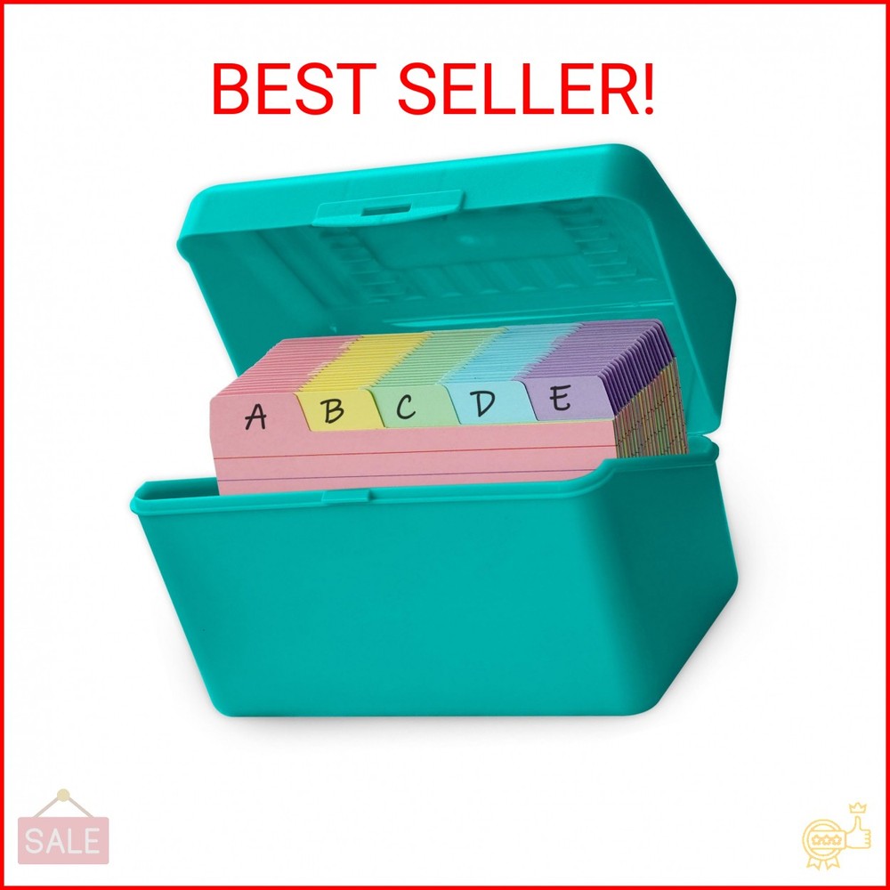 Olivo 3×5 Index Card Holder Box with 100 Cards Dividers Tabs 3″x 5″, Teal
