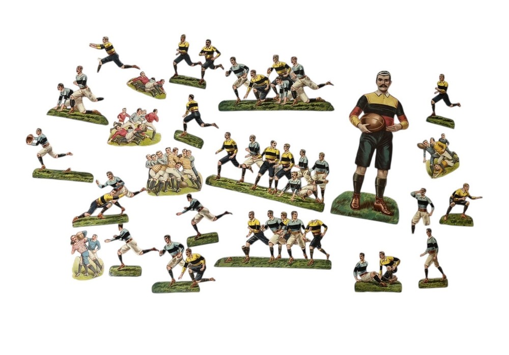Lot of 23 Antique 1890’s Victorian Rugby Football Diecut Scrapbook Album Scraps