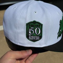 USED 1/8 White Oakland Atlhetics 50th Anniversary 59fifty New Era Fitted Hat Cap