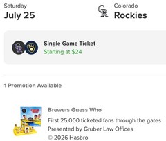 2026 Milwaukee Brewers Guess Who? SGA Hasbro Board Game SGA July 25 Free Ship