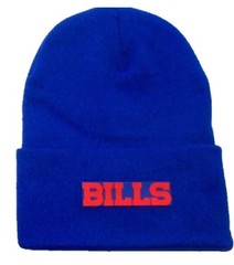 Buffalo Bills flat applique on Royal Blue beanie cap hat. See details