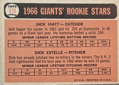 1966 TOPPS Jack Hiatt Auto Card #373 Giants Rookie Stars Vintage Baseball Signed