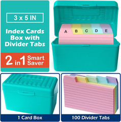 3X5 Index Card Holder Box with 100 Cards Dividers Tabs 3″X 5″, Teal