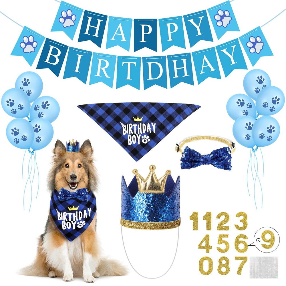 Selemoy Dog Birthday Party Supplies, Hat Bandana Medium, Blue