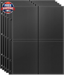 Top Loader Sleeves 4-Pocket Trading Card Storage Refill Binder Pages – 25 Pack